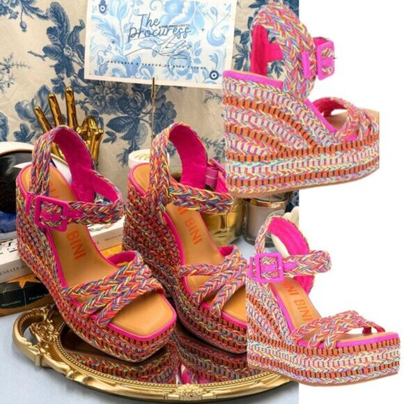 🆕 GIANNI BINI 🧿 NWOB Santi Woven Beaded Wedge Sandals - Rainbow Multi, Sz US 8 - Picture 1 of 16